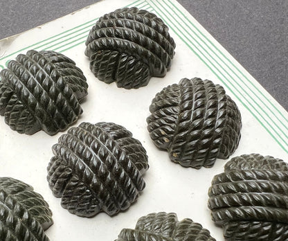 12 Greeny Brown 1940s Bakelite Woven Thread Buttons -2.2cm, 1.7cm and 1.4cm