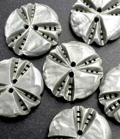 6 Shiny Platinum Grey Vintage French 2.2cm  Buttons