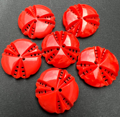 6 or 24 Dramatic Red 1930s French 2.2cm Buttons