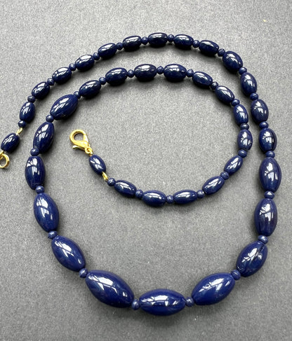 Vintage Graduated Royal Blue Oval Glass Bead Necklace