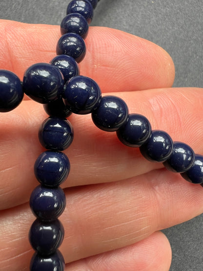 Demure Oxford Blue Vintage 40cm long Necklace with 5mm Glass Beads