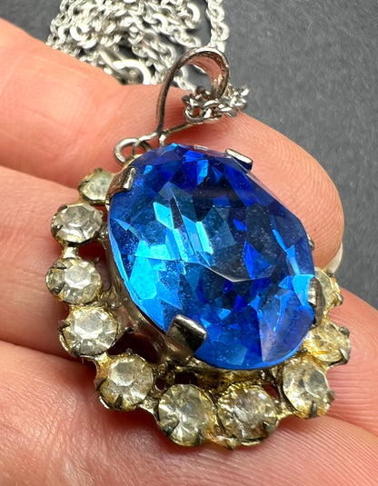 Sumptuous Azure Blue Glass and Crystal Vintage Necklace