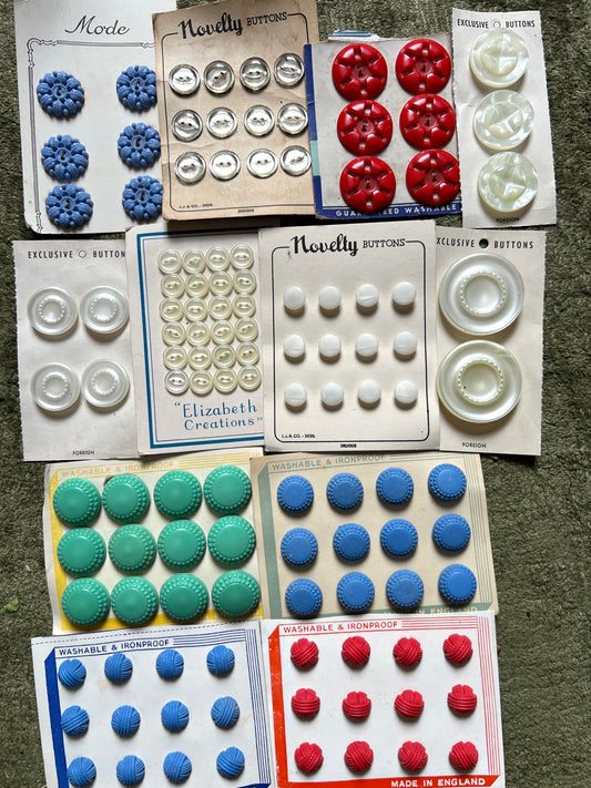 12 Sheets of Vintage Buttons - Glass, Mirrored, Lucite etc (C)