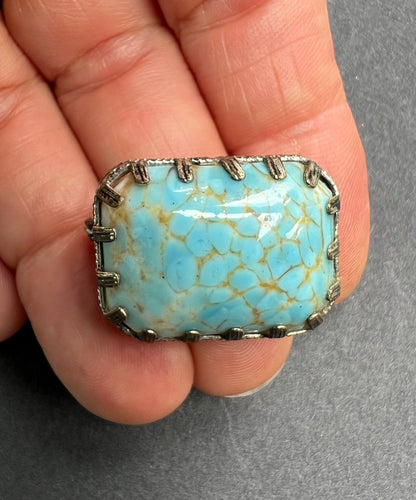 Mid Century Faux Turquoise Vintage Glass Brooch
