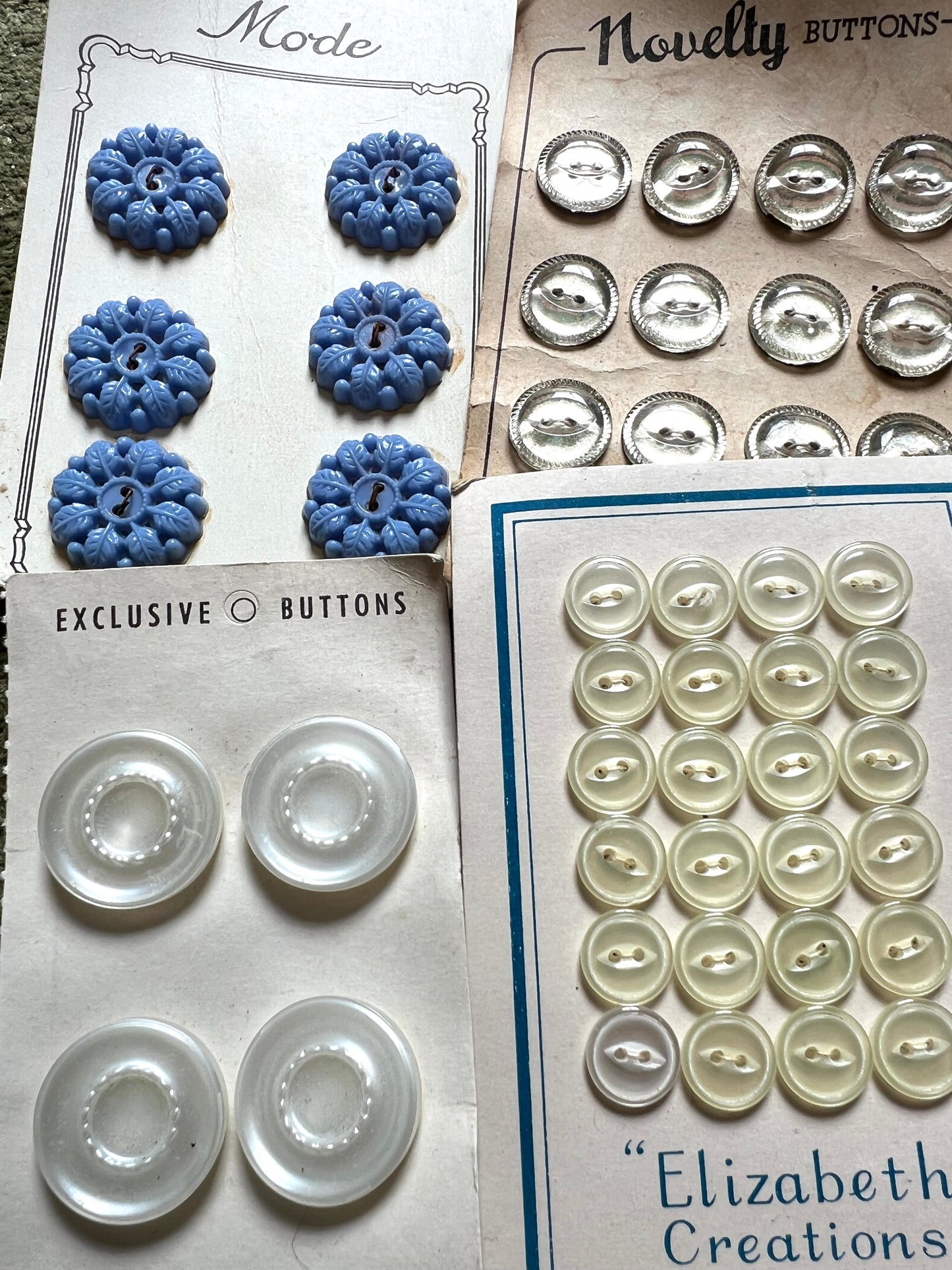 12 Sheets of Vintage Buttons - Glass, Mirrored, Lucite etc (C)