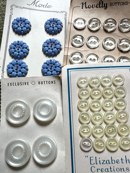 12 Sheets of Vintage Buttons - Glass, Mirrored, Lucite etc (C)