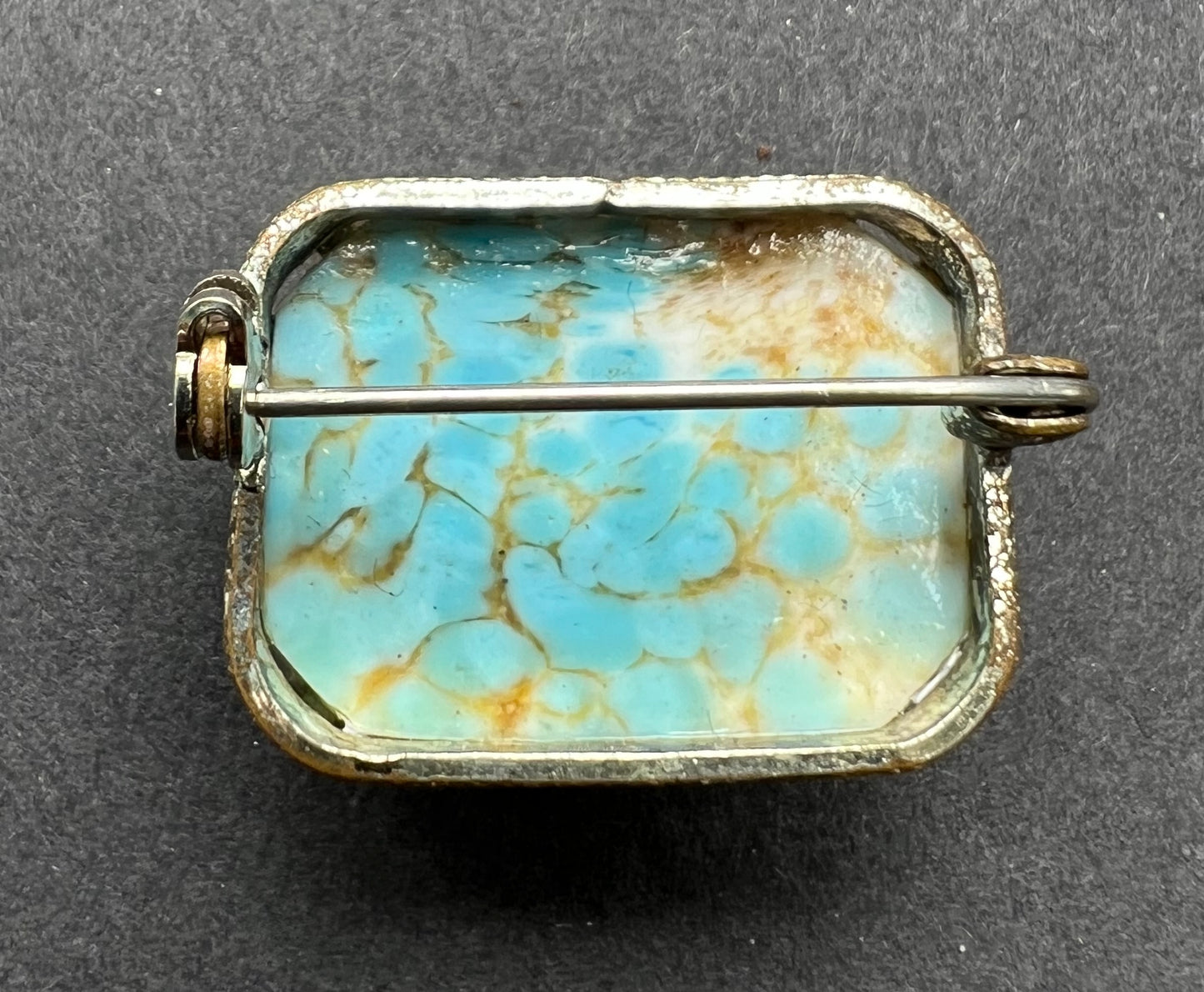 Mid Century Faux Turquoise Vintage Glass Brooch