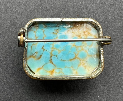Mid Century Faux Turquoise Vintage Glass Brooch