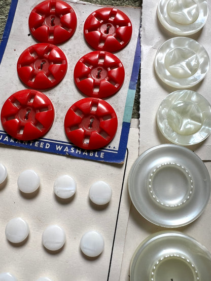 12 Sheets of Vintage Buttons - Glass, Mirrored, Lucite etc (C)