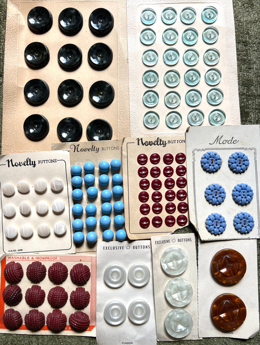 10 Sheets of Vintage Buttons - Glass, Lucite etc (D)