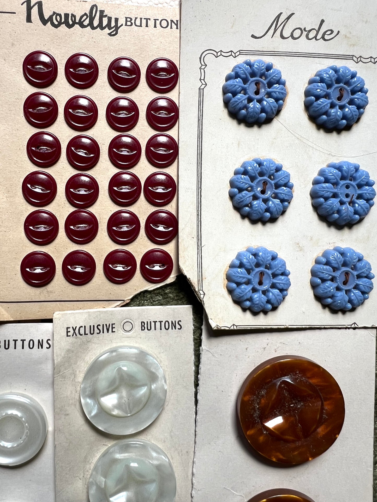 10 Sheets of Vintage Buttons - Glass, Lucite etc (D)