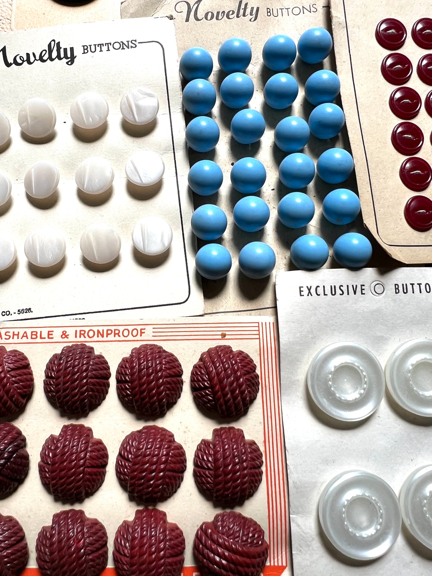 10 Sheets of Vintage Buttons - Glass, Lucite etc (D)