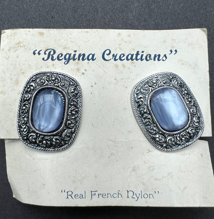 Mid Century "Real French Nylon" Clip On Earrings