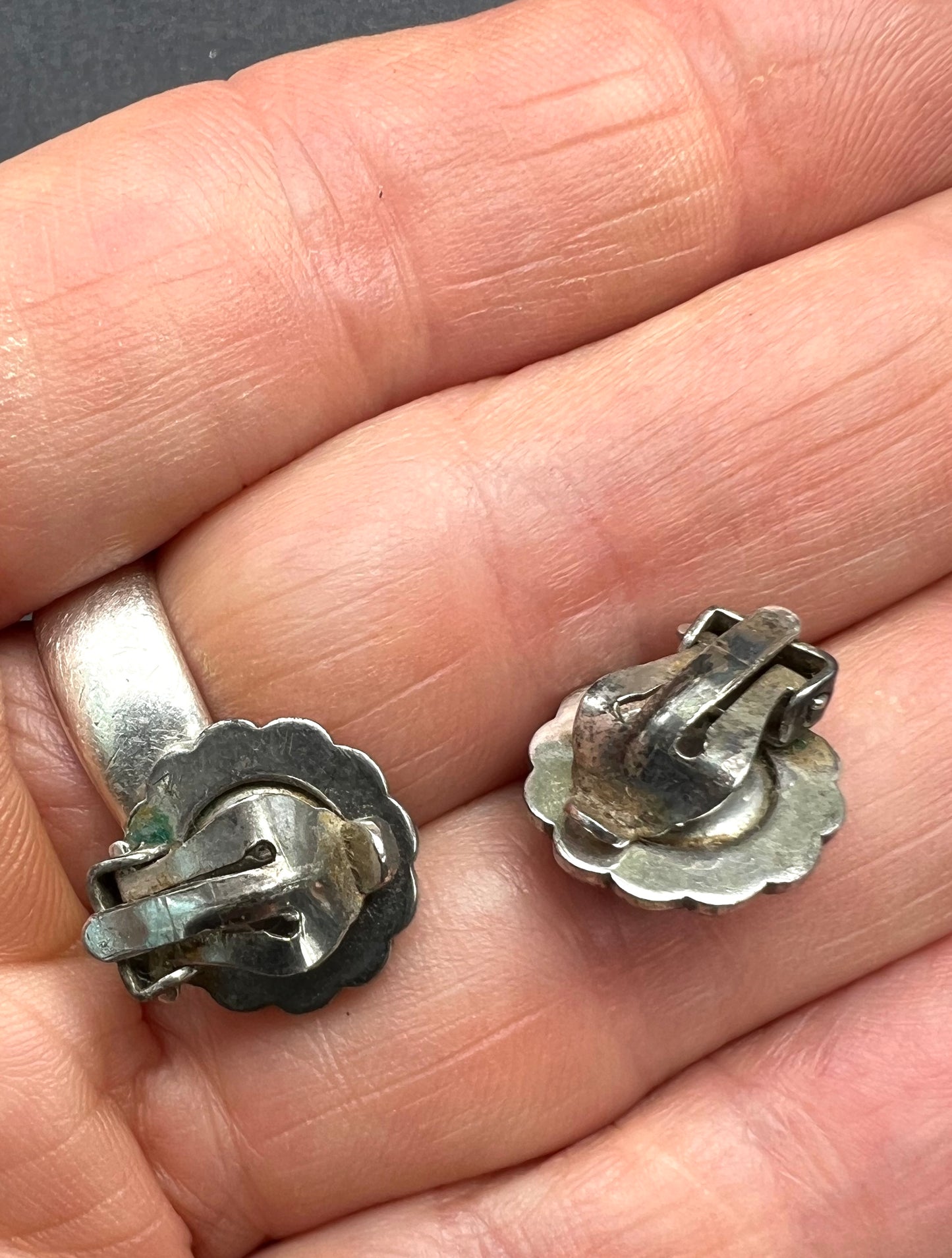 Vintage Shimmery Tropical Beach Scene set in Faux Marcasite.. Clip On Earrings