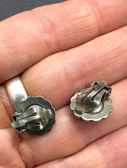 Vintage Shimmery Tropical Beach Scene set in Faux Marcasite.. Clip On Earrings