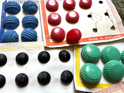 10 Part Sheets of Vintage 1940s Bakelite + Catalin Buttons  (F)