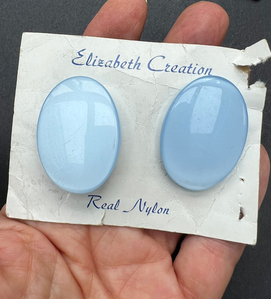 Big Pale Blue "Real French Nylon" Vintage Clip On Earrings