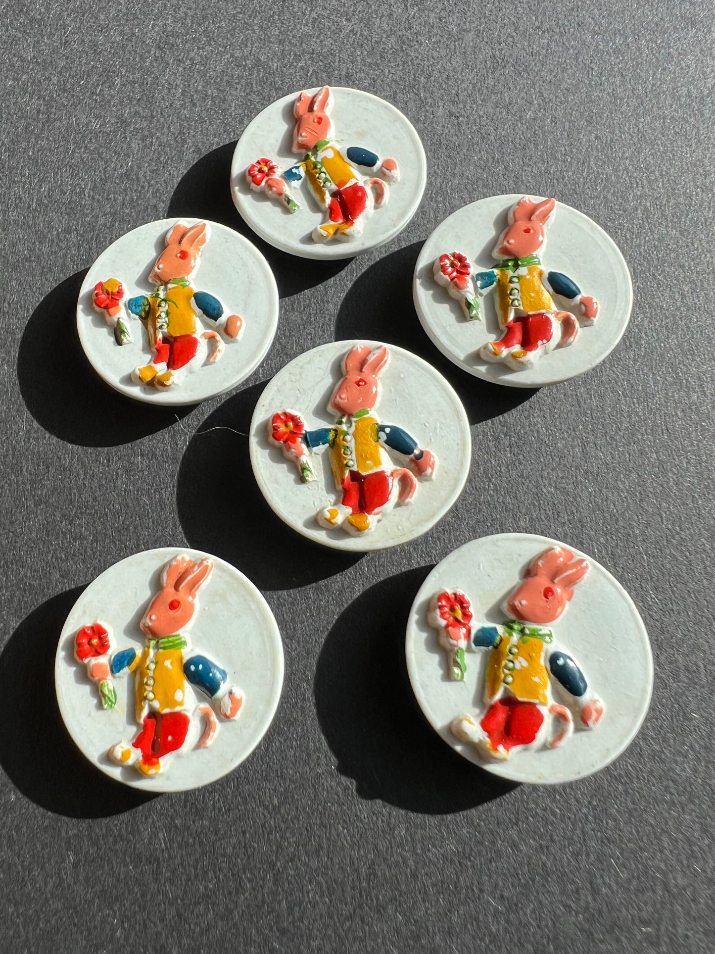 6 Vintage Italian 2cm Rabbit Buttons - White Background