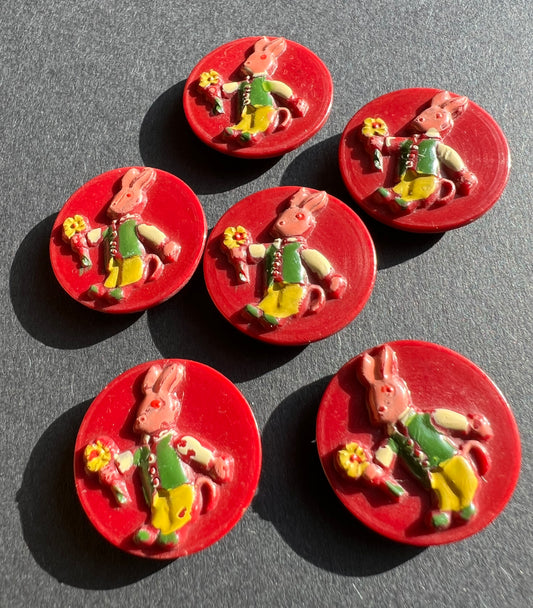 6 Hand painted Vintage Maroon Rabbit 2cm Buttons