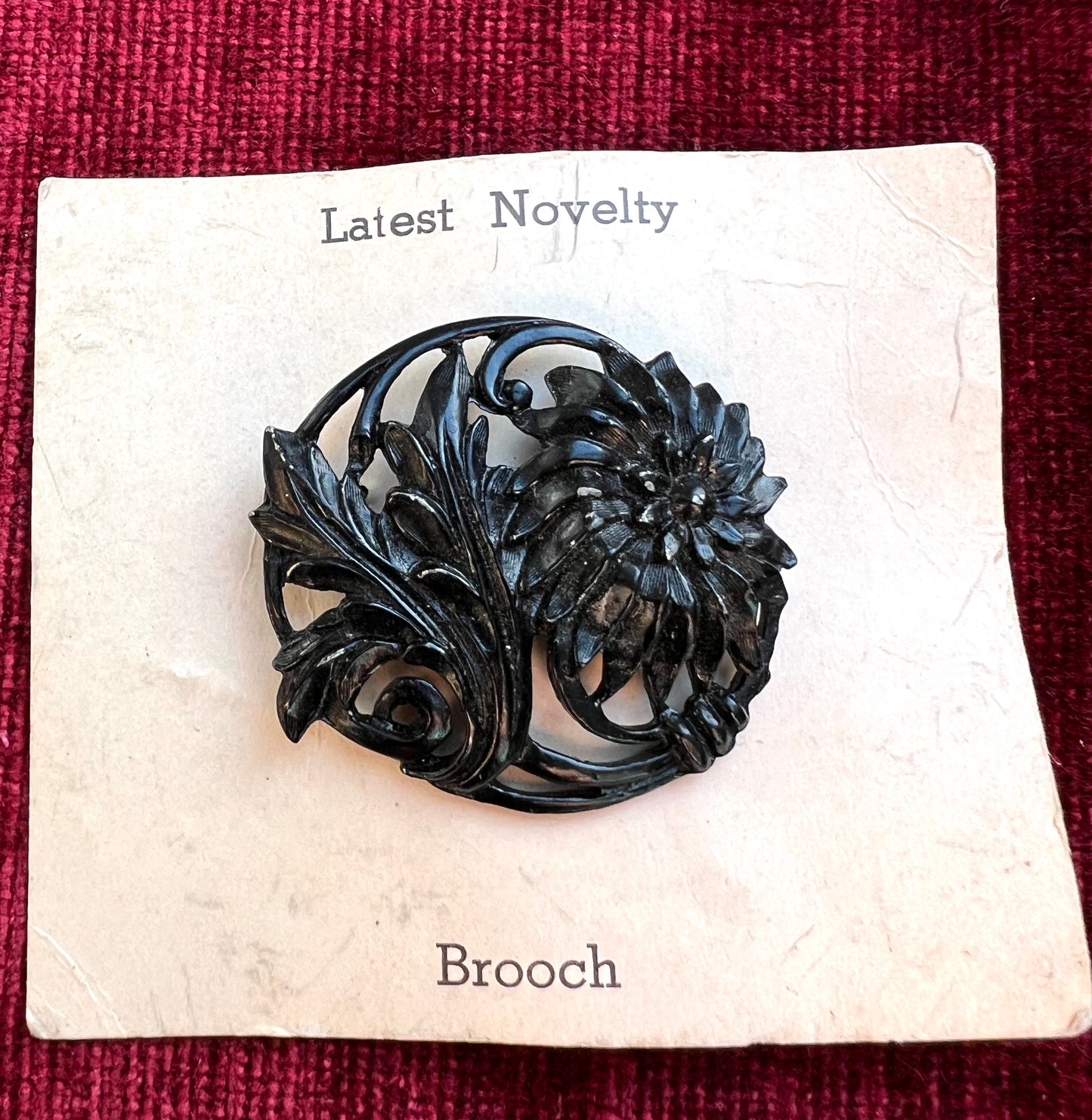 Swirling Floral 1940s Black Metal Brooch