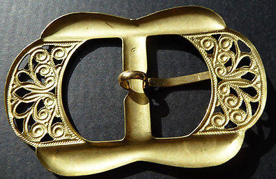 Vintage 1940s Italian Ornate Gold Metal Belt Buckle - Old Shop Stock