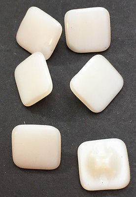 9mm Square Vintage White Glass Buttons - 6 of them..