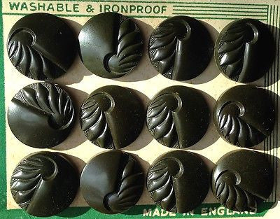 12 Dark Racing Green 2.2 or 1.8cm Bakelite VERY Deco buttons - Made in England