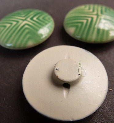 6 Vintage 1.5cm Italian Geometric  Green Buttons