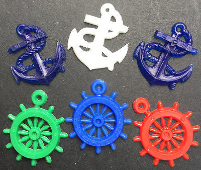 6 Nautical Charms - Anchors and Ships wheel