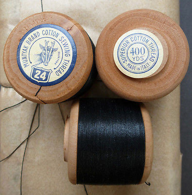 12 x 400yds Vintage 24 Gauge Black MUNTYAK Brand Cotton Sewing Thread
