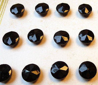 36 Wonderfully Sparkly 9mm Black Vintage Cut Glass Buttons