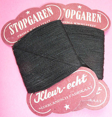2 cards Vintage Dutch STOPGAREN Black Darning Thread
