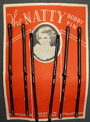 1920s "The NATTY BOBBY PIN" 7cm "Black Waved Grips" x 6