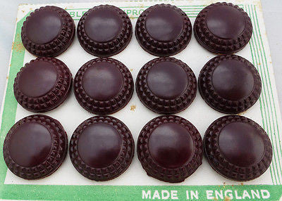 12 Bakelite Brown Buttons- 2.2 or 18cm - on Original Display - Card Made in England
