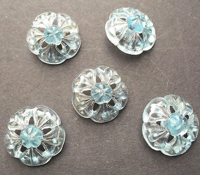 6 impressive Architectural Sparkly Pale Blue Vintage Buttons