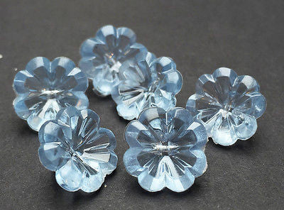 6 Vintage 12mm Sparkly Blue Flower Buttons