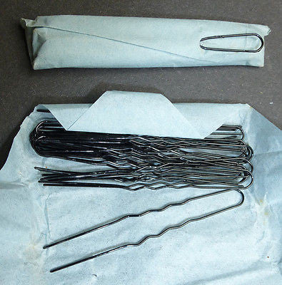 Vintage 1940s Thin 4.5cm Crimped Black Hair Pins - 20 in a Roll