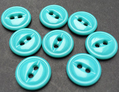 8 Simple Turquoise Vintage 1.5cm Buttons