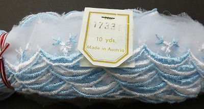 10yds Unusual Blue + White Flowers Vintage  Austrian Trim - 3cm wide