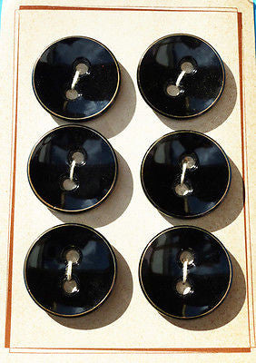 6 BIG 4.5cm Vintage Black + Gold Enamel Buttons on Display Card