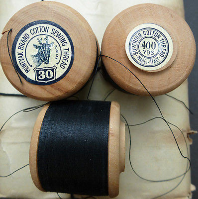 12 x 400yds Vintage 30 Gauge Black MUNTYAK Brand Cotton Sewing Thread