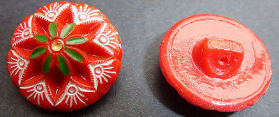 6 Glorious Vintage 2cm Red Glass Flower Buttons