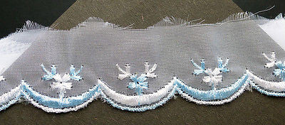 10yds Unusual Blue + White Flowers Vintage  Austrian Trim - 3cm wide