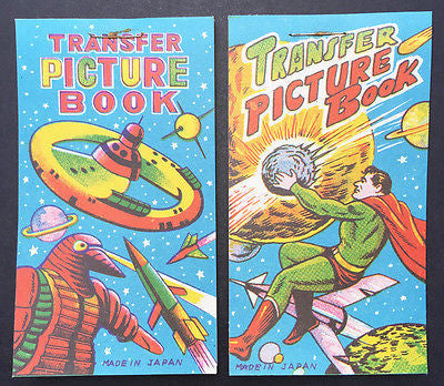 2 x 1950s Made in Japan SPACE  SUPERHERO Transfer Picture Books
