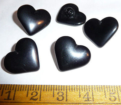 5 Vintage 1.8cm Czech Black Glass Heart Buttons