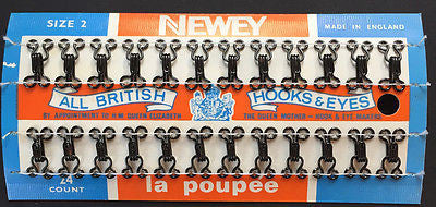 1950s ALL BRITISH NEWEY Display Card HOOKS & EYES sz 2