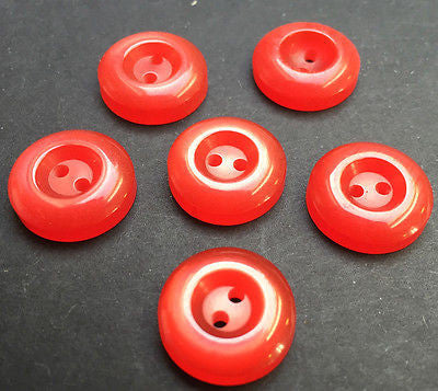 6 Glowing Red Vintage 1.6cm Dome Shaped  Buttons