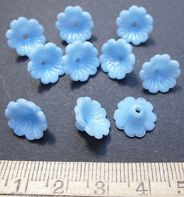 10 Lovely Blue Vintage Flower Buttons / Beads- 8mm tall, 12mm wide