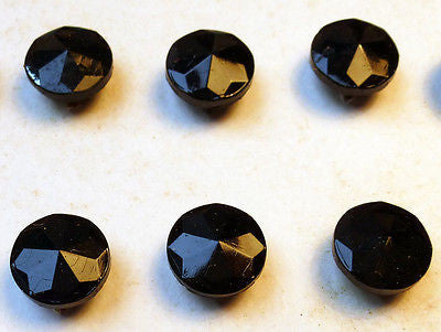 36 Wonderfully Sparkly 9mm Black Vintage Cut Glass Buttons