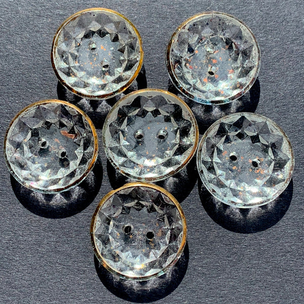 6 Gorgeous 2cm Vintage 1930s French Glass Silver Flecked  Buttons
